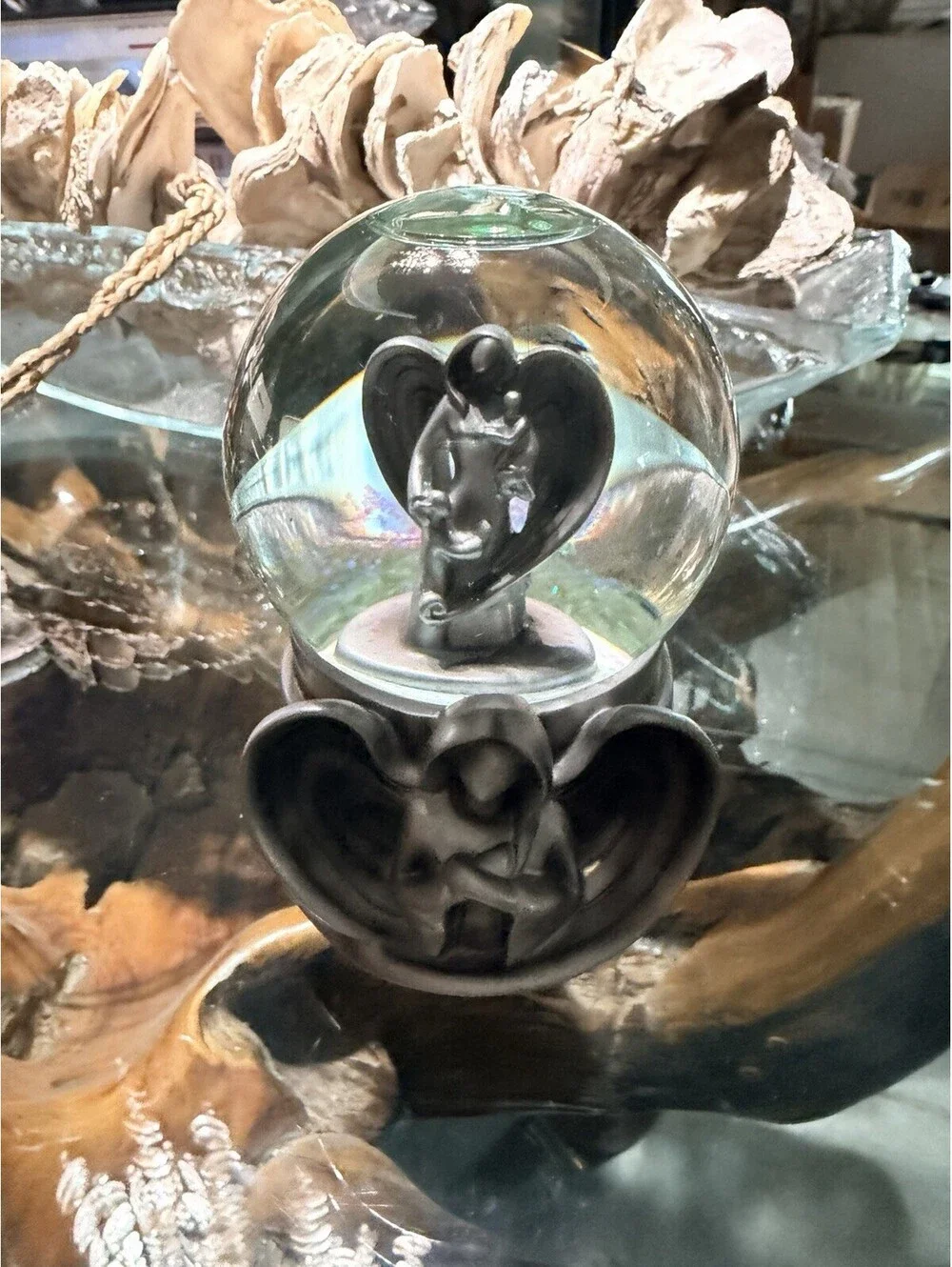 Musical Angel Snow Globe Glass Waterball, Battery Powered AA, Silver Base